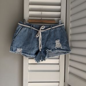 Aerie Chambray/Demin Fringe Stretch waist shorts